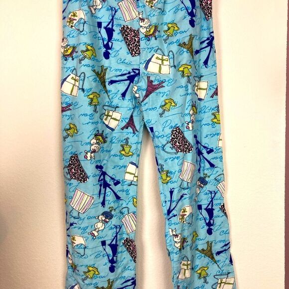 Parisian Shopping Trip flannel pj bottoms w/ Eiffel Tower, purses,French phrases - Picture 4 of 14